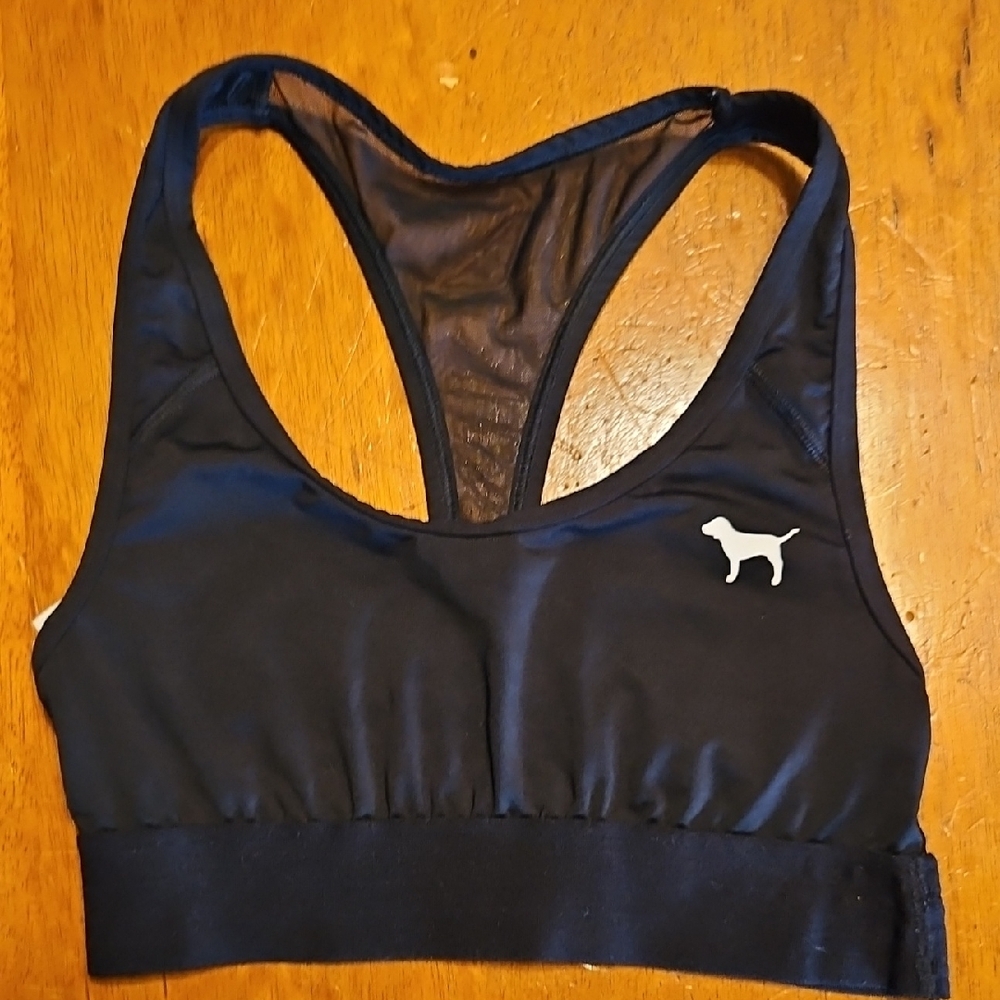 Victoria's Secret Black Sports Bra with Mesh Insert and Racerback Design